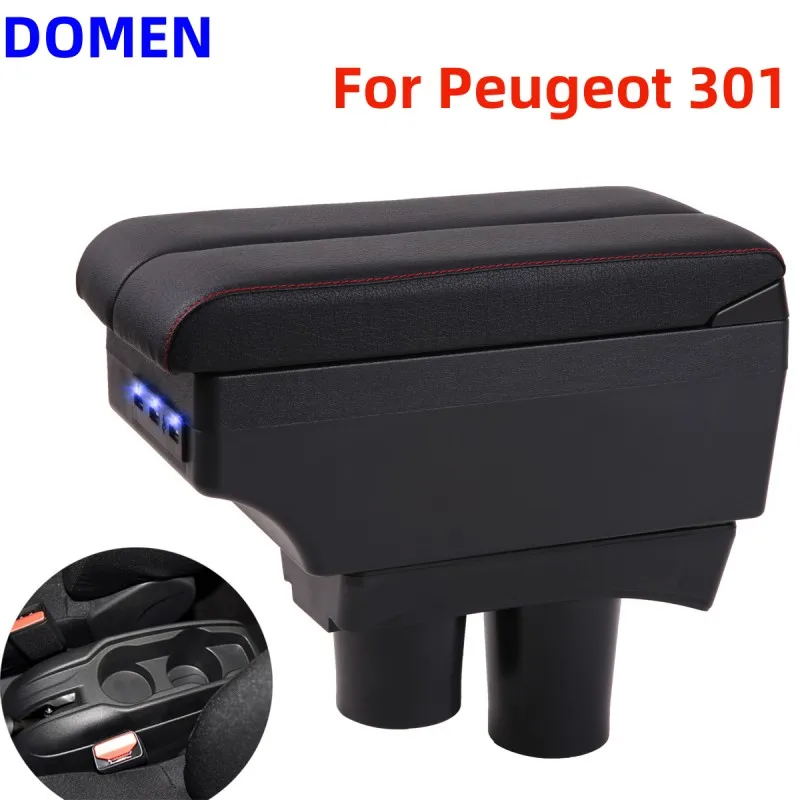 

NEW For Peugeot 301 Armrest box Interior Parts Car Central Content With Retractable Cup Hole Large Space Dual Layer USB DOMEN