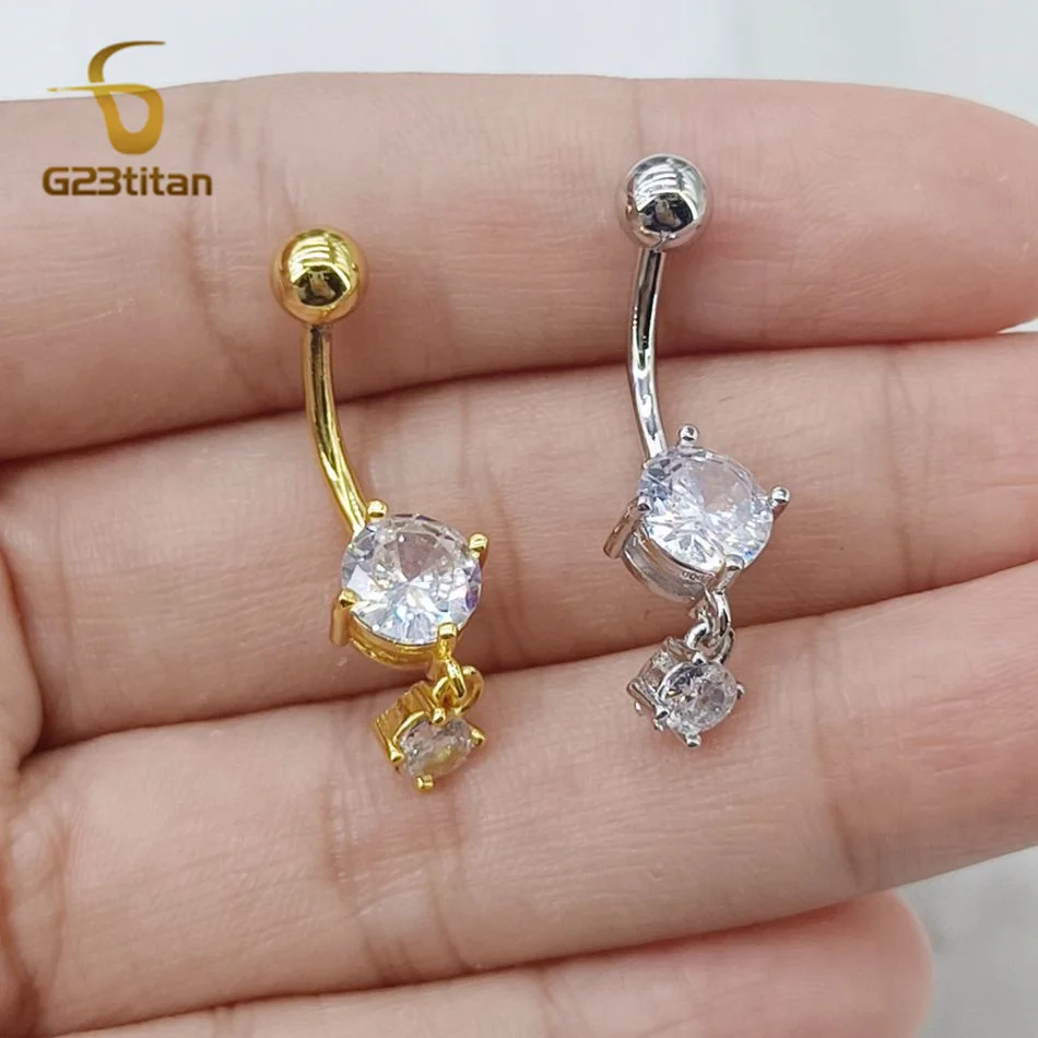 Фото Круглая подвеска кольцо пупка 14G G23 титановое перфорация антиаллергическая пуповина ювелирные изделия дуговая штанга золотисто - серебряный CZ циркон №4