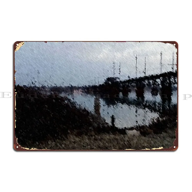 

Жестяной плакат с изображением моста над тихий водой