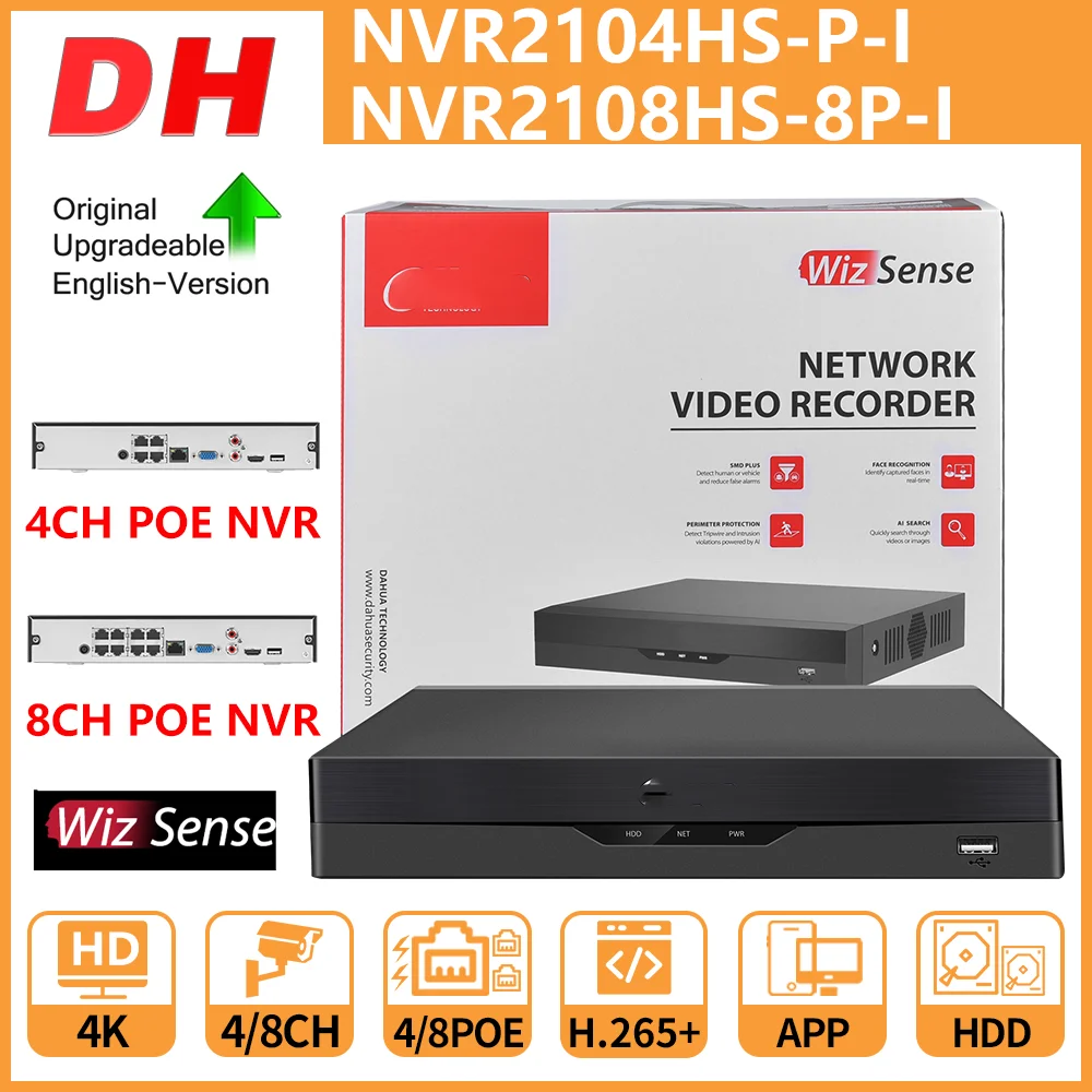 

Dahua 4K NVR 4CH 8CH NVR2104HS-P-I NVR2108HS-8P-I WizSense Face Detection Recognition AI Network Video Recorder PoE IP Camera