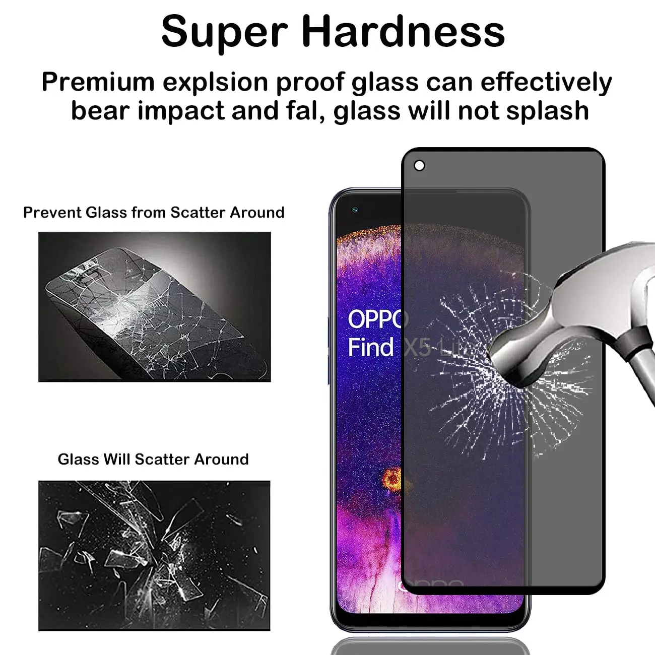 Противошпионская защита для экрана OPPO Find X5 Lite закаленное стекло