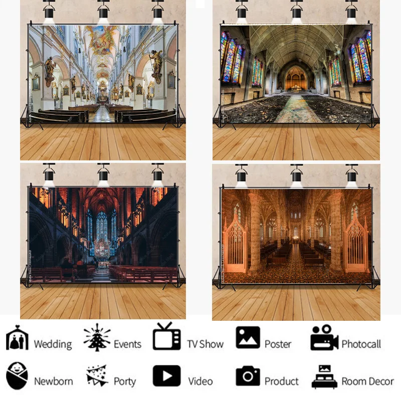 

Vinyl Auditorium European Style Church Photography Backdrop Props Architecture Zagreb Cathedral Photo Studio Background DL-01