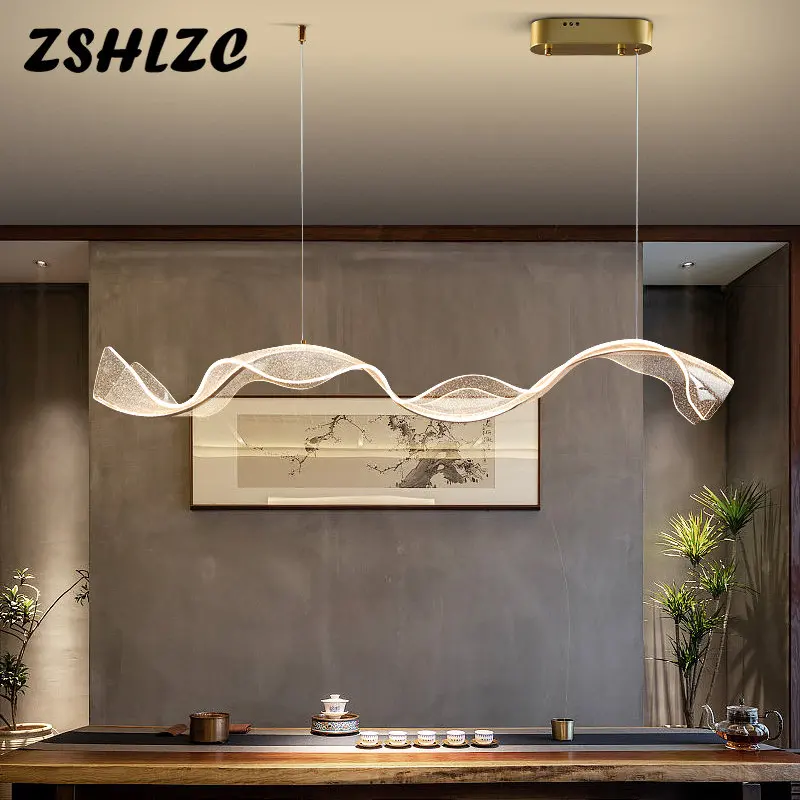 Современная акриловая светодиодная люстра с художественной лентой для столовой
