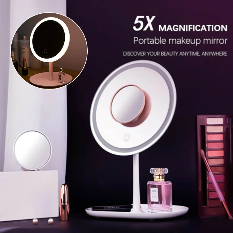 

LED Makeup Mirror with 5X Mini Magnifying Mirror 3 Light Settings Touch Screen Bright and Clear Rotated 90 Degrees Vertically