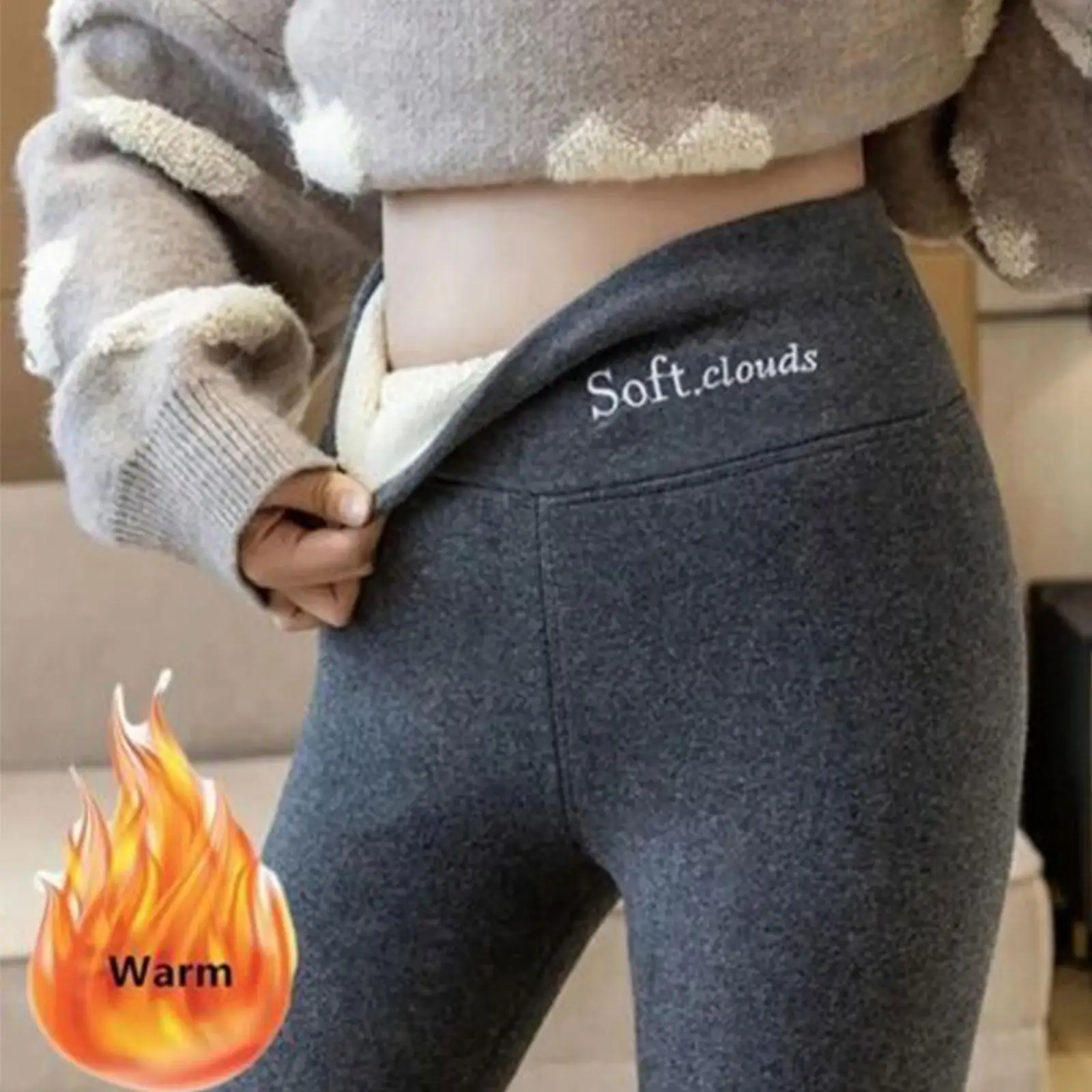 2022 New Women Winter Thicken Lambwool Leggings High Waist Slim Fleece Lined Skinny Fitness Leggings Elastic Ankle-Length Pants