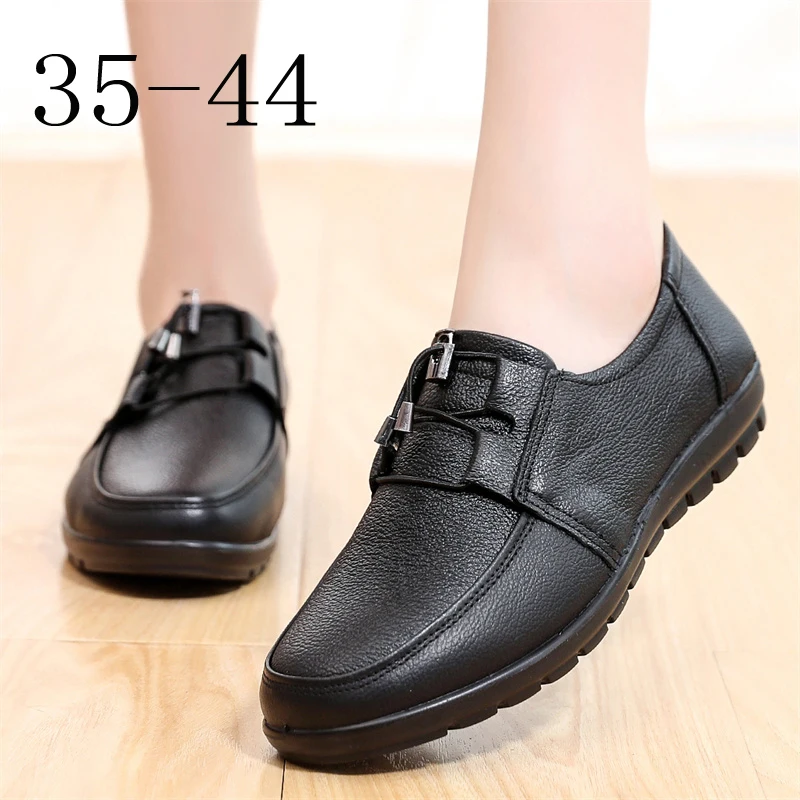 large size mother shoes leather cowhide soft bottom flat  middle-aged and elderly non-slip leather shoes elderly women's shoes