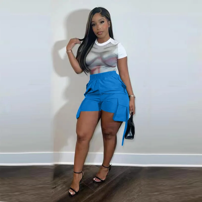 Y2k Black Cargo Shorts Pockets 2023 Summer Women High Waisted Sporty Joggers Retro Fashion Streetwear Solid Color Basic Shorts