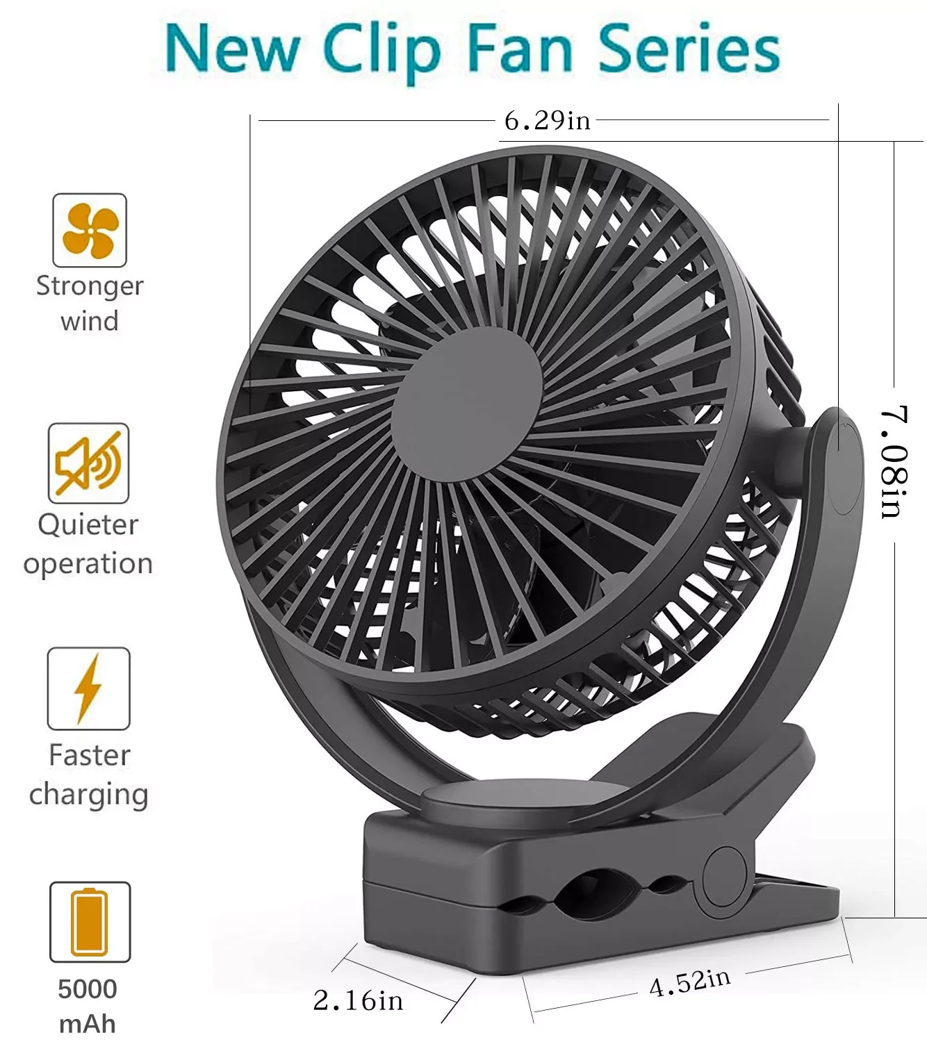 

10000mAh 8-Inch Rechargeable Battery Operated Clip on Fan, Air Circulating USB Fan,Portable for Outd Camping Tent Beach or Car
