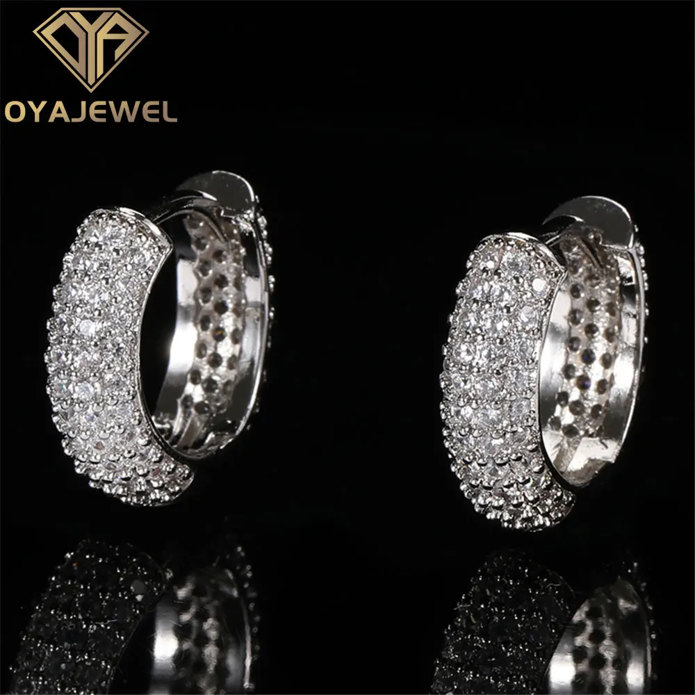 

Fashion 4 Row Micro Paved CZ Stone Hoop Earrings Full Bling AAA+ Zircon Hip Hop Round Ear Piercing Copper Jewelry Gift Women Man
