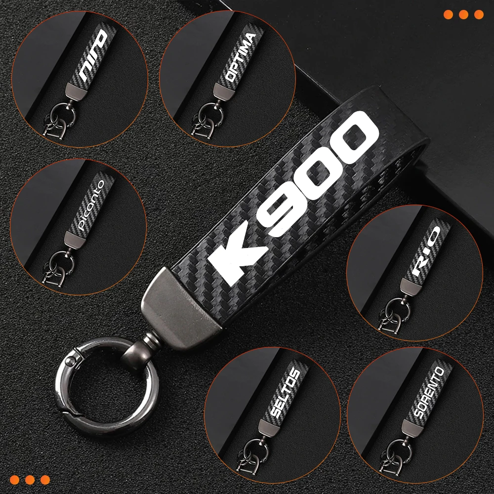 

For KIA K900 Niro Optima Picanto Rio Seltos Sorento Part Carbon Fiber Striped Auto Key Rings Rope Strap Car Keyrings Accessories