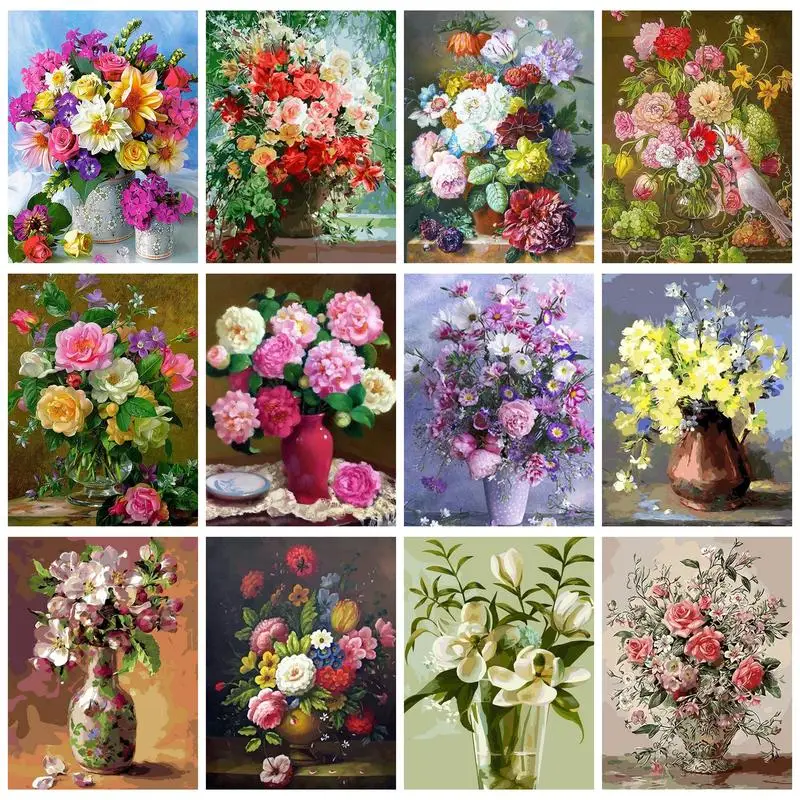 

PhotoCustom Diy Pictures By Number Flower Vase Drawing On Canvas Handpainted Paintings Kits With Frame By Numbers Home Decor