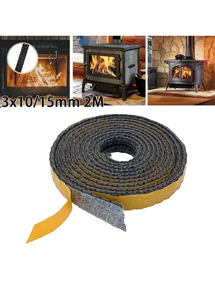 

Brand New Self Adhesive Glass Seal 15mm Width 2M Length Black Fiberglass Fire Rope Flat Stove Rope Lightweight