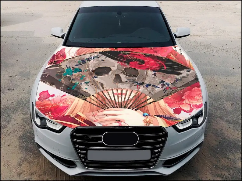 

Полноцветная виниловая наклейка Geisha для капота автомобиля с аниме девушкой