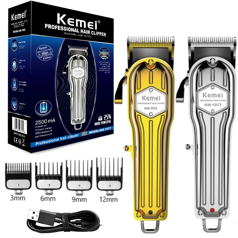 

Kemei 1977 1976 corded crodless adjustable hair clipper beard finishing metal housing rechargeable hair trimmer electric haircut