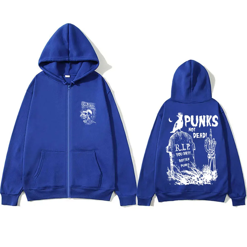 Rock Band The Exploited Punks Not Dead Zipper Hoodie Men Women Gothic Punk Oversized Zip Up Jacket Men's Vintage Hoodies