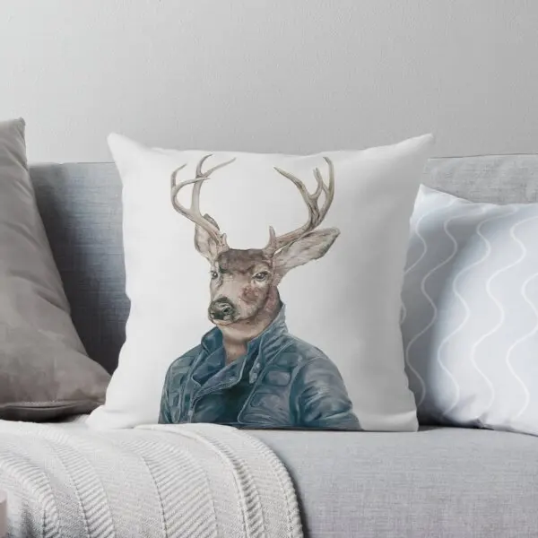 

Deer In Navy Blue Printing Throw Pillow Cover Cushion Square Office Wedding Comfort Bedroom Decor Soft Home Pillows not include