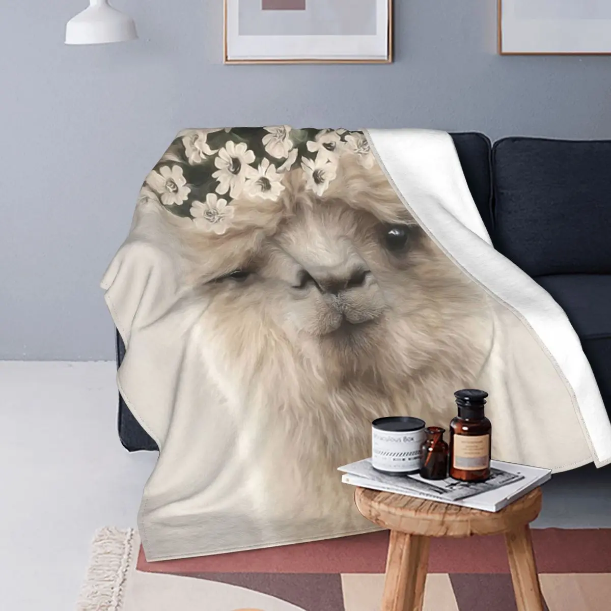 Pretty Alpaca Fleece Throw Blankets Cute Cartoon Animal Blanket for Bedding Office Lightweight Thin Bed Rug