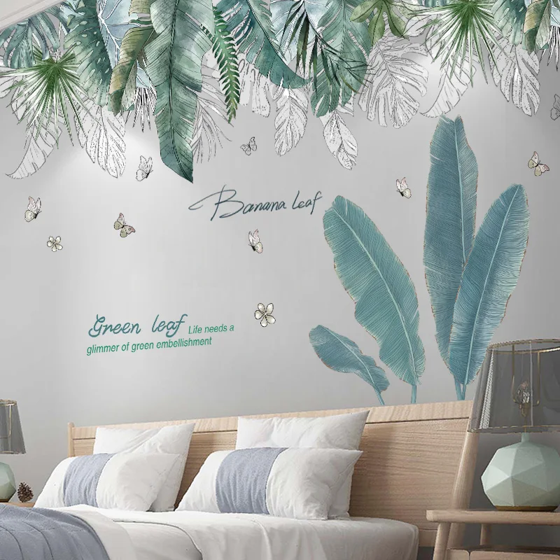 

[shijuekongjian] Tropical Tree Leaves Wall Stickers DIY Plantain Leaves Mural Decals for House Living Room Bedroom Decoration