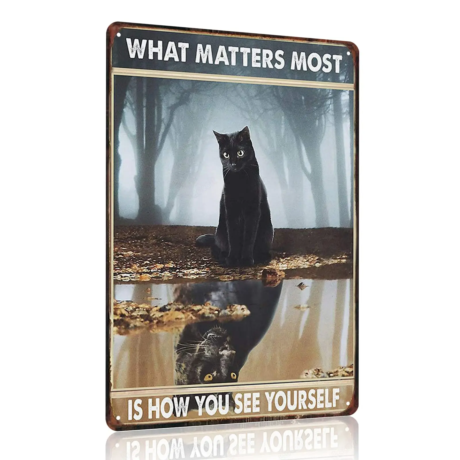 

Black Cat Tin Sign "The Most Important Thing Is How You See Yourself" - Man Cave Bar Poster Metal Art Deco Wall 8 X 12 Inches