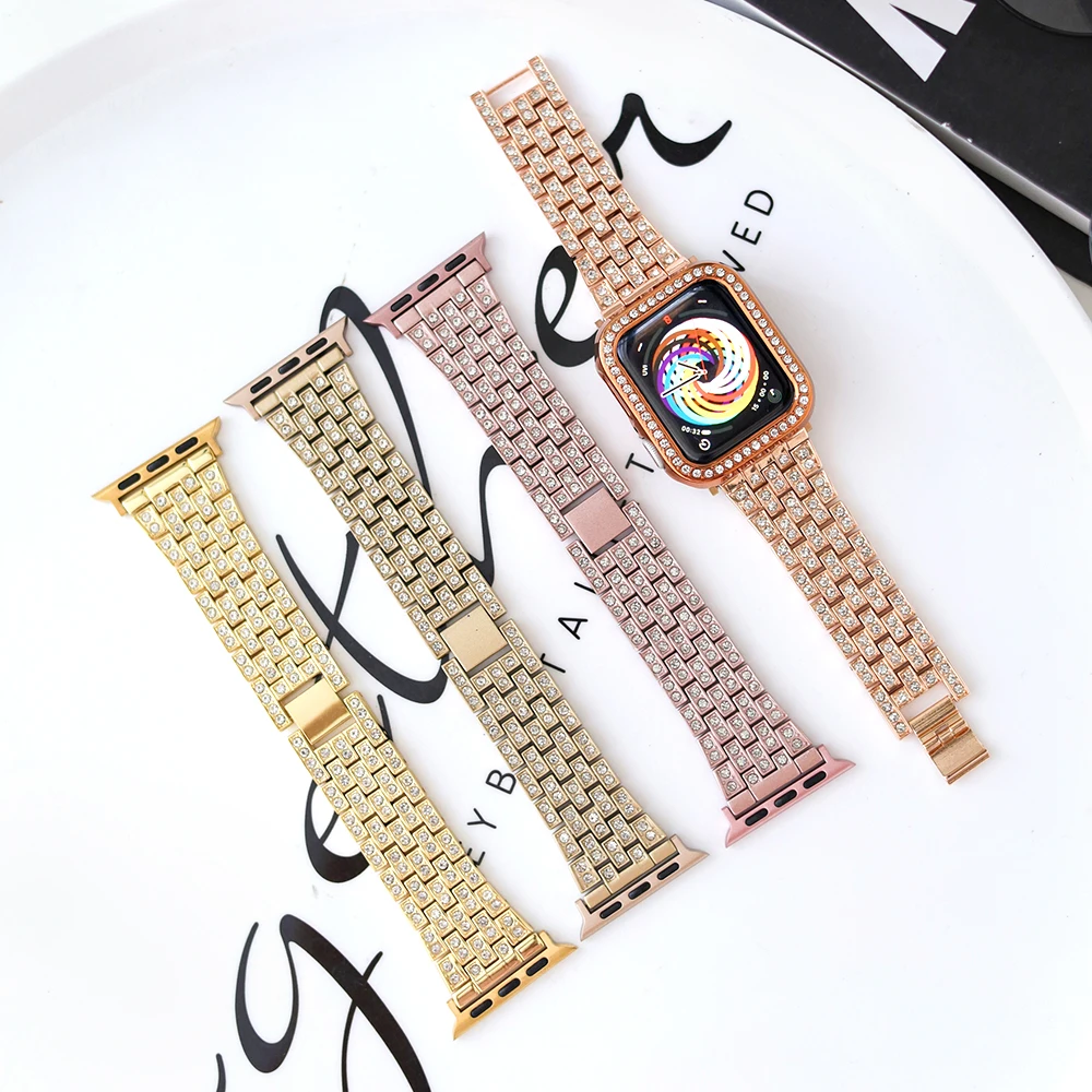 

Women Glitter Metal Strap For Apple Watch Band 45mm 41mm 40mm 42mm 44mm Stainless Steel Bracelet iWatch Series 8 7 6 5 4 3 2 SE