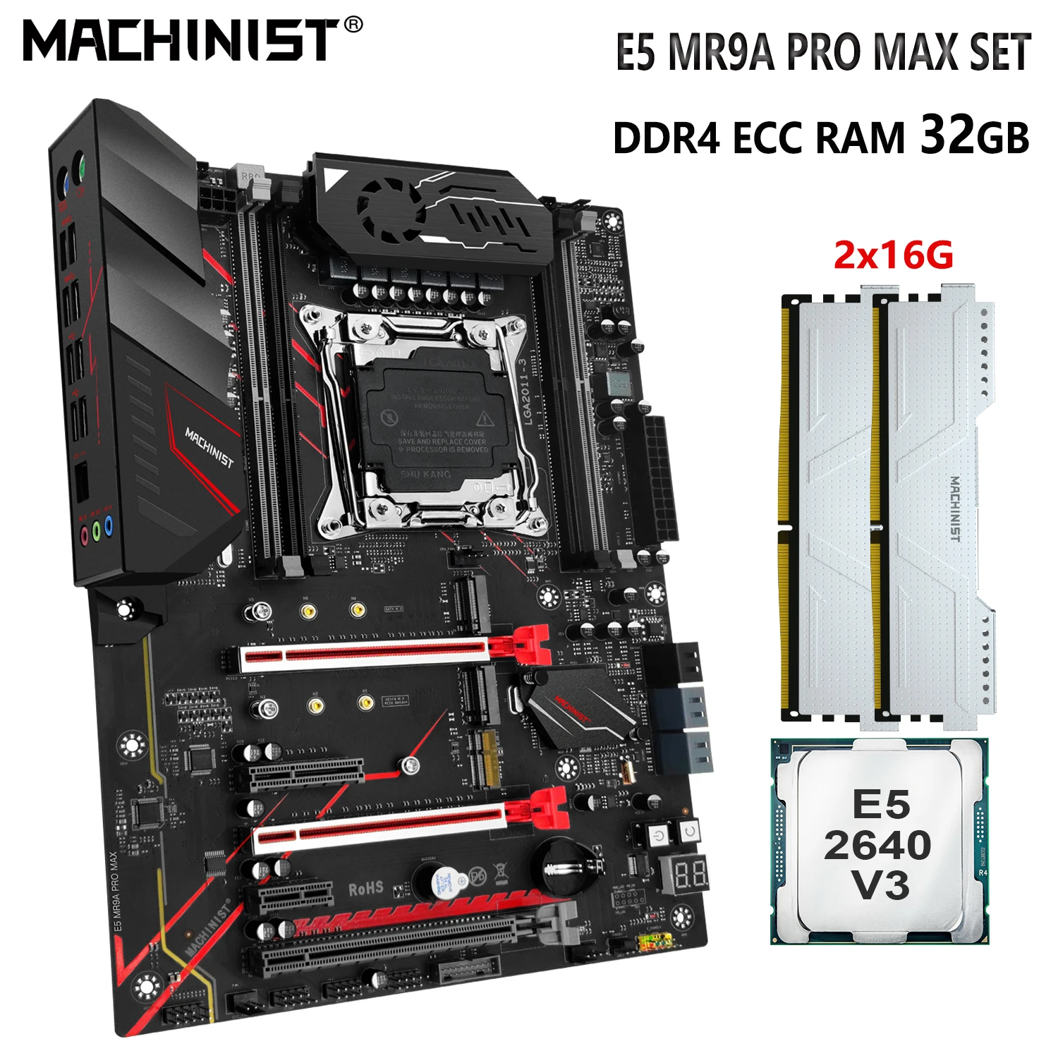 MACHINIST X99 Set Motherboard LGA 2011-3 Xeon Kit E5 2640 V3 CPU 32GB(2*16G) DDR4 ECC RAM Memory Support SSD M.2 ATX MR9A MAX