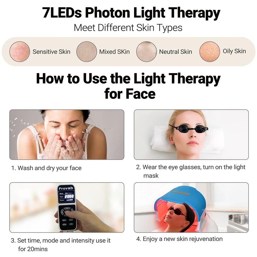 Портативная силиконовая фотомаска для лица 7 цветов красная фототерапия