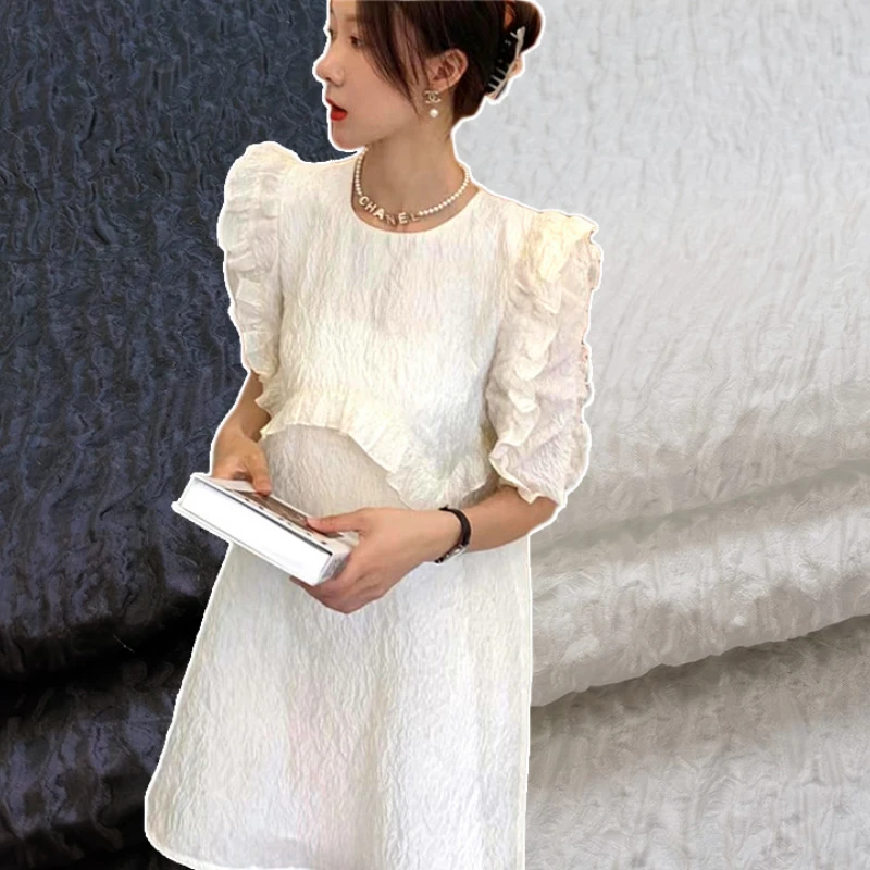 

Spring and summer solid color pleated jacquard dark pattern fabric thin bubble princess skirt wedding dress fashion DIY fabric