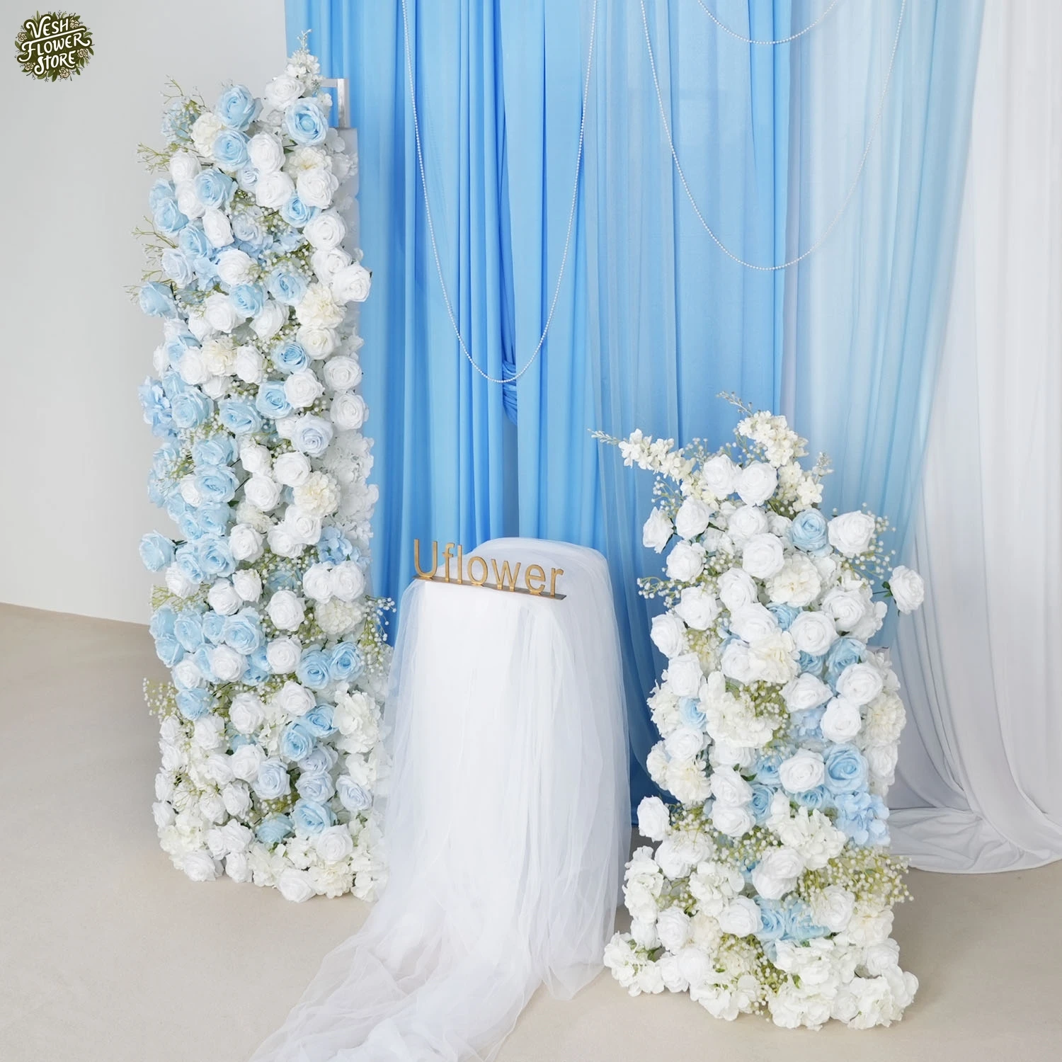 Искусственный синий и белый свадебный арка фон цветочная композиция роза пол