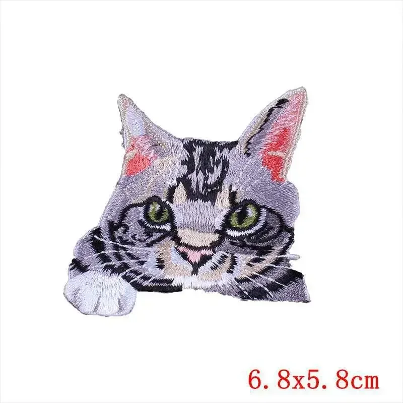 Embroidered Patch Iron On Patches for Clothing Pocket Cat Head Clothes Stickers Fabric Sewing Thermal Adhesive Applique Fusible