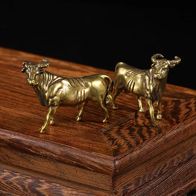 

Pure Brass Zodiac Bull Miniature Animals Statue Handmade Home Decoration Ornaments Craft Copper Figurines Desk Decor Accessories