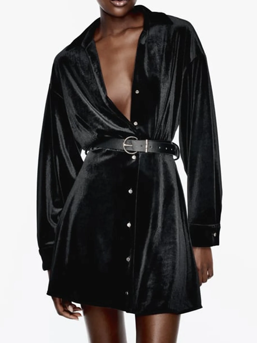 

Belt Velvet Shirt Dress for Women Autumn Single Breasted Lapel Long Sleeve Short Vestidos Female Casual Elegant Mini Dresses
