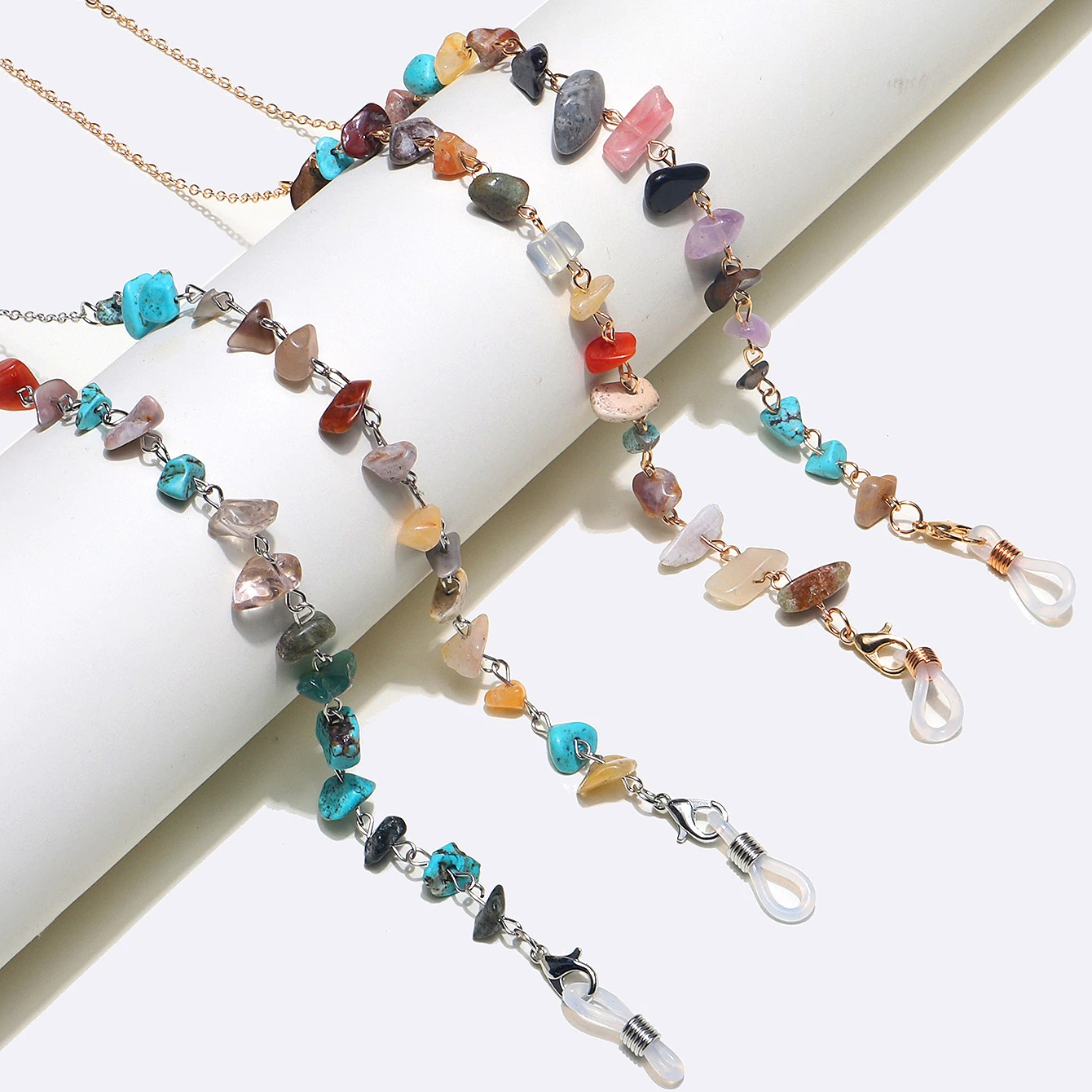 

2022 Colorful Irregular Stone Beads Gold Color Mask Chain Holder Accessary