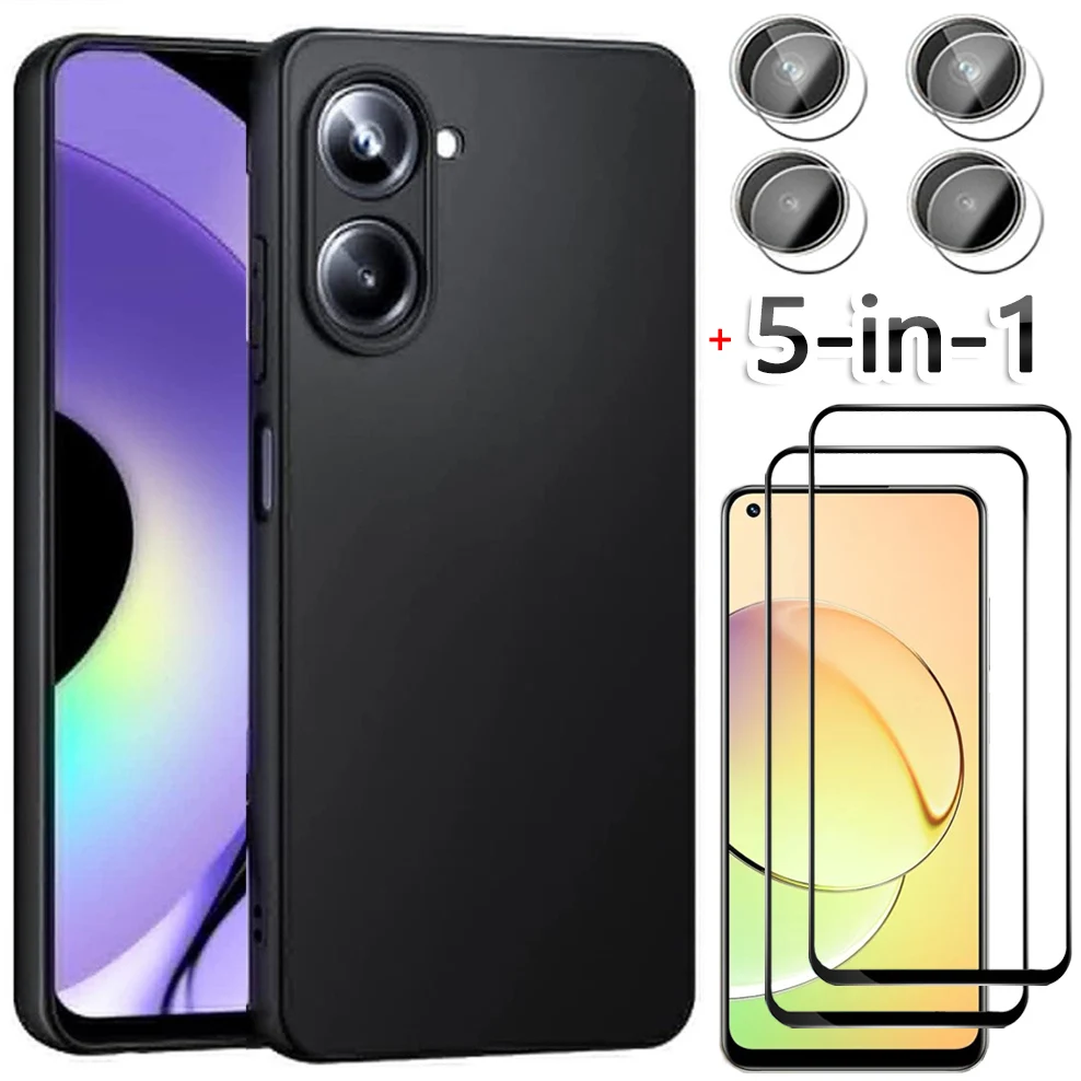 

Realme 10 Case, Black Case + Tempered Glass for Realme10 4G 6.4" Soft TPU Phone Cases Realme 10 Oppo Realmi 10 Cover Realme10