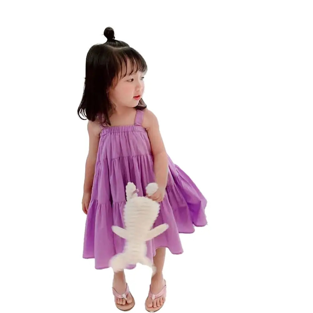 

Yfashion Baby Girls Sling Dress Kids Green Cotton Sleeveless Pleated Skirt Cute Solid Color Sling Beach Girls Dress Summer Beach