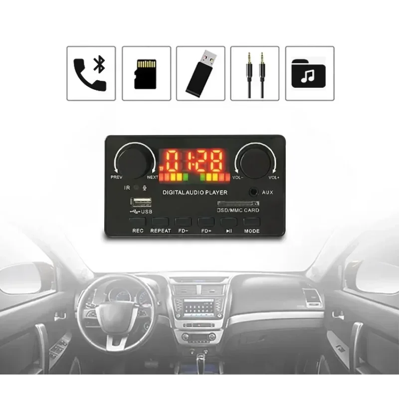 2*40 Вт усилитель Bluetooth 5 0 бас MP3-плеер WAV декодер плата 12 В автомобильный FM-радио