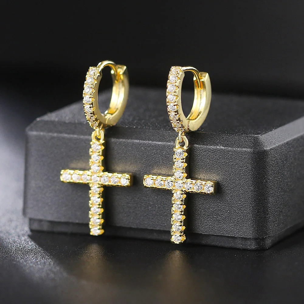 

Corss Piecing Earring for Men Women Personality Rock HipHop Gold Silver Luxury Ear Accessories Party Rapper's Jewelry Gifts