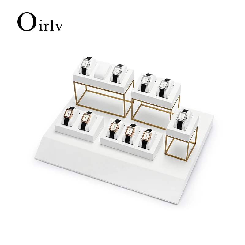 

Oirlv Fashion White Metal Watch Display Props Set Watch Display Stands with Microfiber Jewelry Organizer Stands for Shop Cabinet