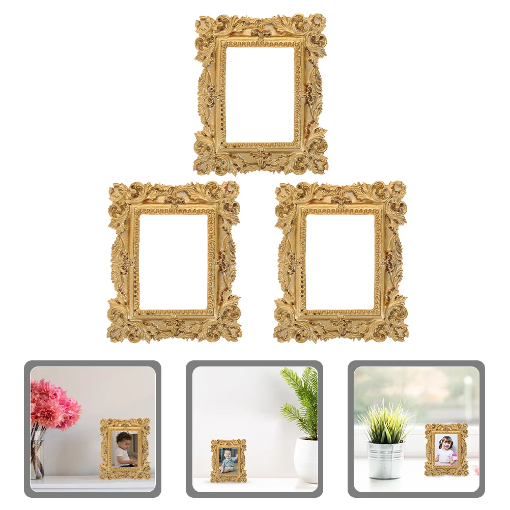 

3 Pcs Vintage Photo Frame Small Picture Kit Display Bulk Frames Ornament Golden Mini Decorative