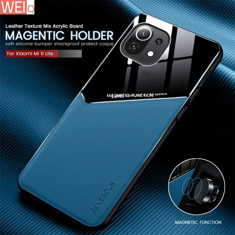 

leather texture plexiglass car magnetic holder phone covers for xiomi mi11 xiaomi mi 11 lite ne 5g 11lite light shockproof case