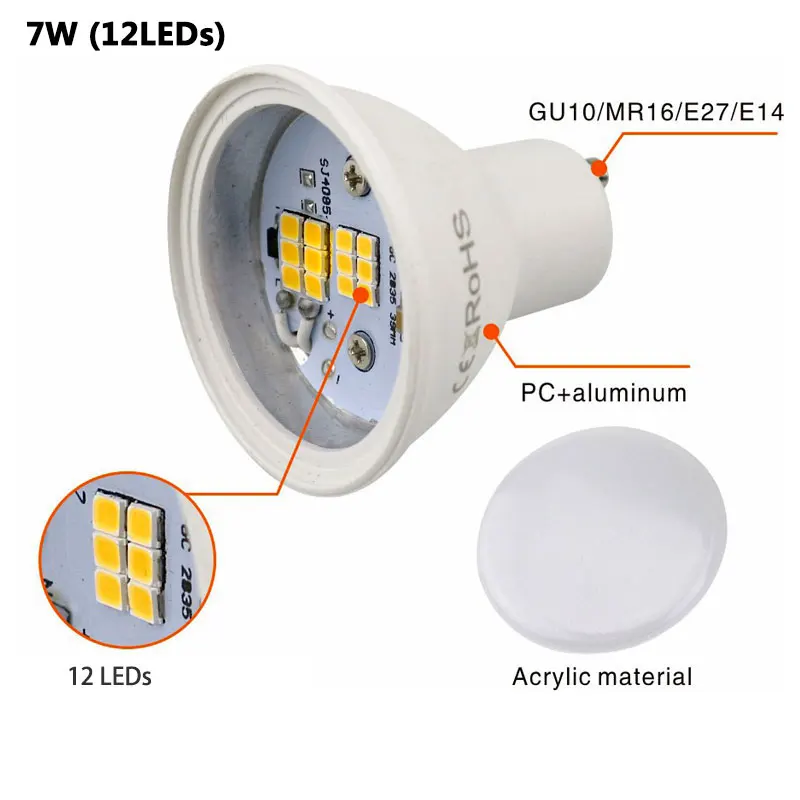Светодиодная лампочка GU10 E27 E14 MR16 2 шт. 220 В переменного тока 7 Вт CRI ≥ 85 гарантия