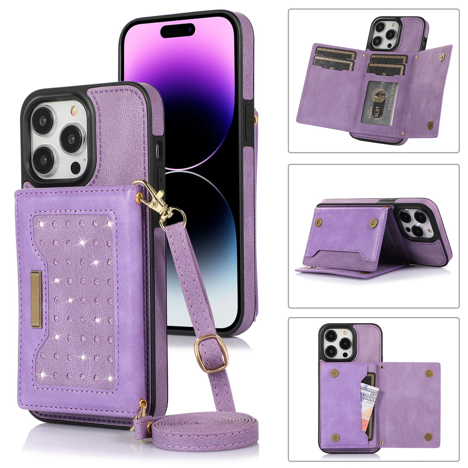 Leather Phone Case for iPhone 14 Pro Max Plus 5G PU Leather Shockproof Case with Card Slots Wallet Phone Case Protection Cover