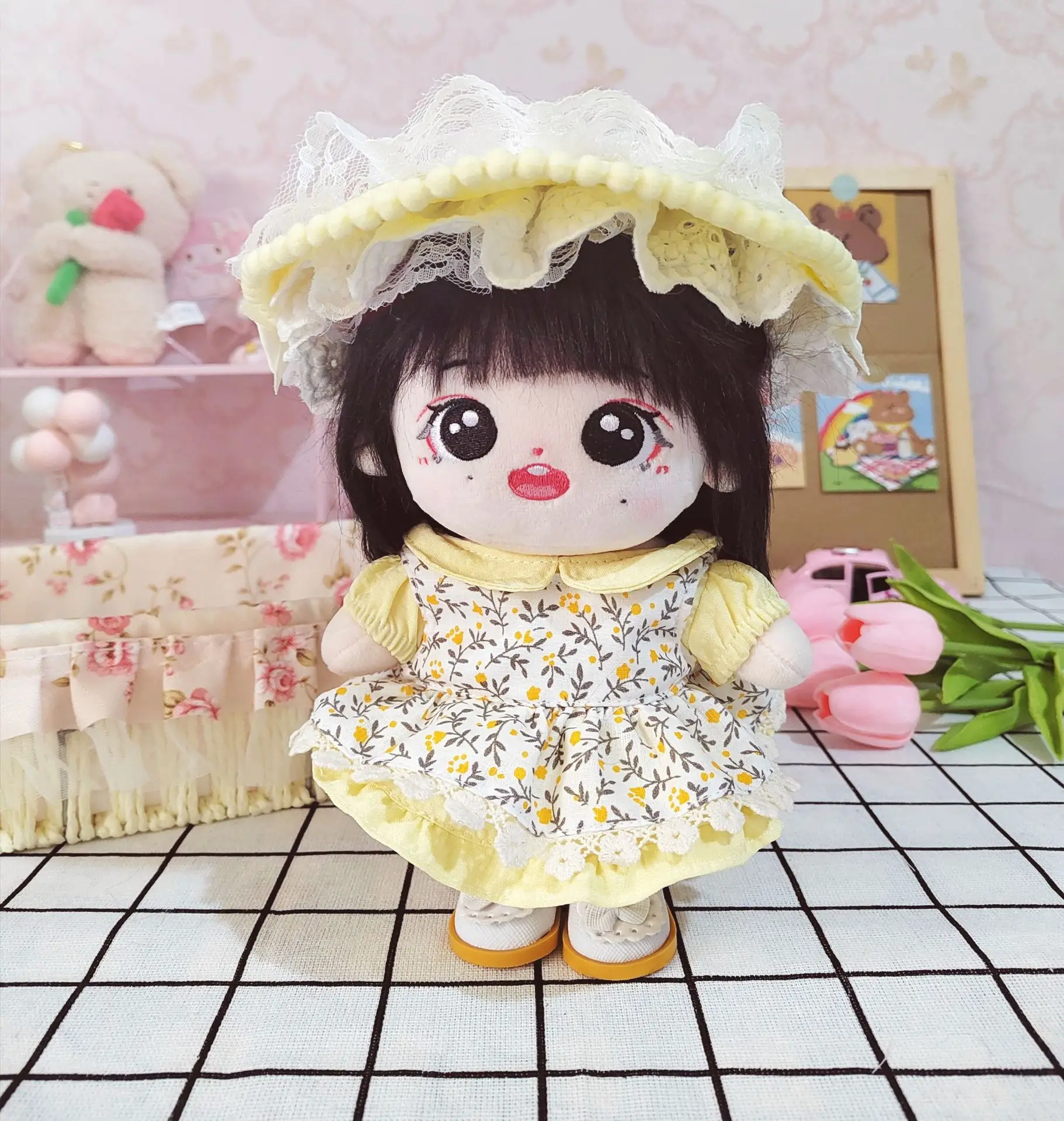 

3PCs Set 20cm Plush Doll's Clothes Summer Suit Princess Sun Hat Cotton Stuffed Baby Dolls Accessories Outfit for Doll Handmade