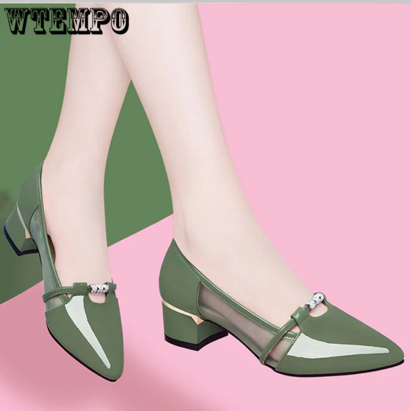 

Модные женские сандалии WTEMPO, милые туфли-лодочки без шнуровки на каблуке, женские повседневные удобные туфли с закрытым носком и острым нос...