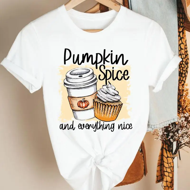 

Women Pumpkin Spice 90s Fall Autumn Halloween Thanksgiving Cartoon Ladies Pretty Tshirt Nice Graphic Print Tee Top T-shirt