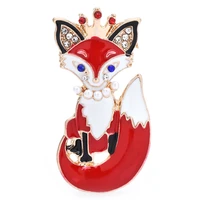 wulibaby wear crown fox brooches for women unisex lovely enamel red fox party office brooch pin gifts