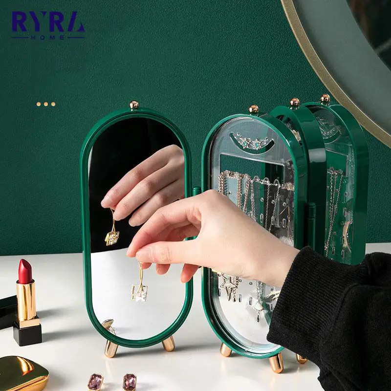 

High Capacity Luxury Retro Earrings Necklace Display Stand Foldable Jewelry Storage Box For Household Transparent Jewelry Box