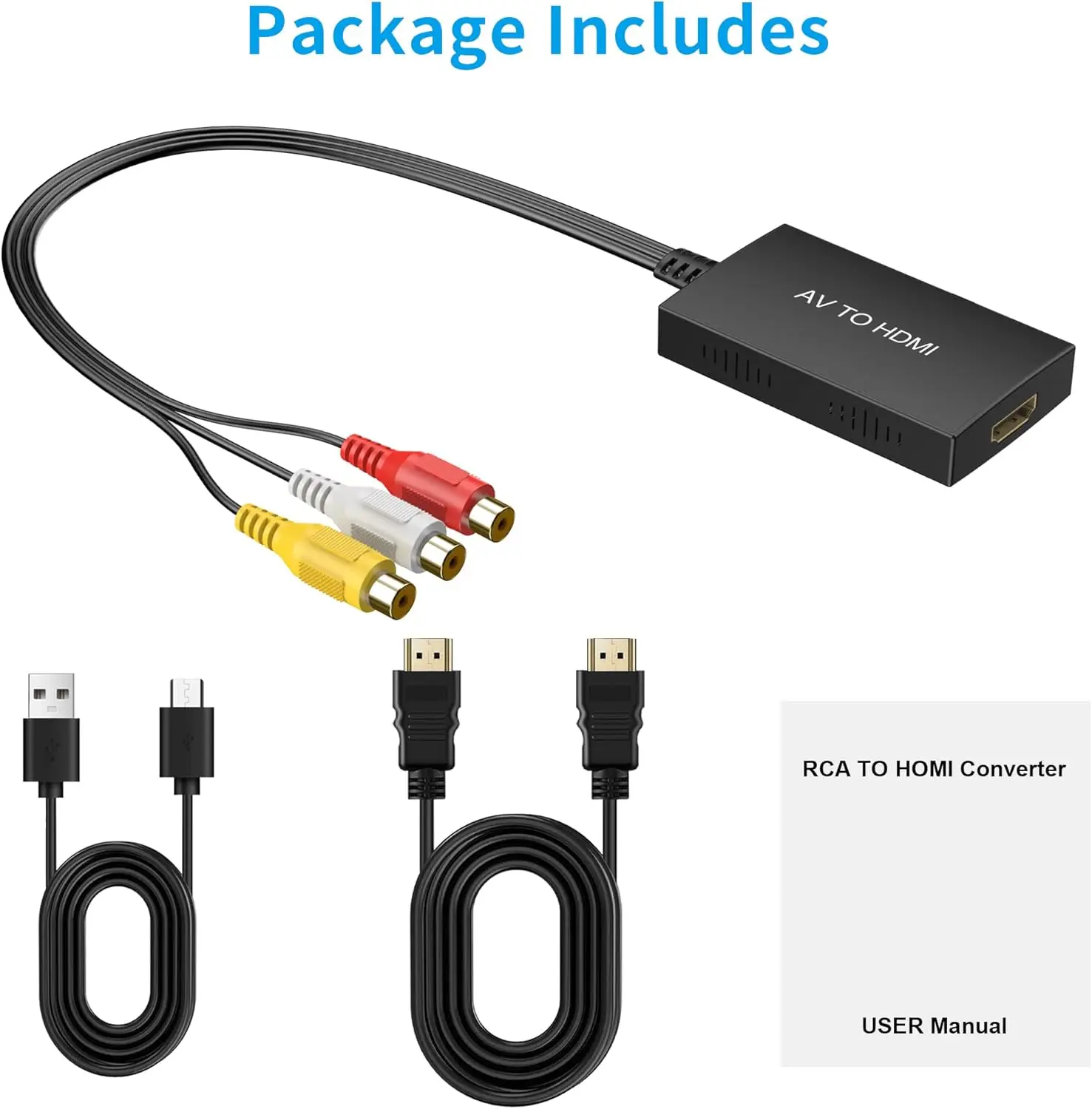 Конвертер RCA в HDMI, адаптер композитного видео в HDMI, поддержка 1080P PALNTSC, совместим с PS one, Xbox, VHS, VCR, проигрывателями Blu-Ray DVD (art.: 3920da176c11f) - 3920da176c11f