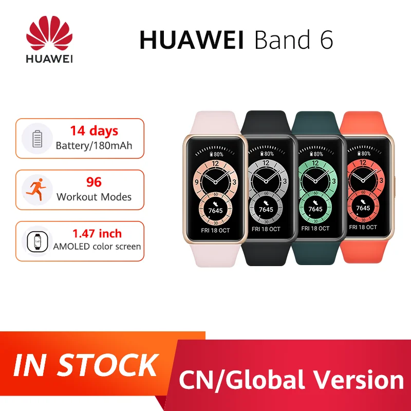 In stock  Huawei Band 6 Smartband Blood Oxygen 1.47'' inch Screen Heart Rate Tracker Sleep monitoring band 6