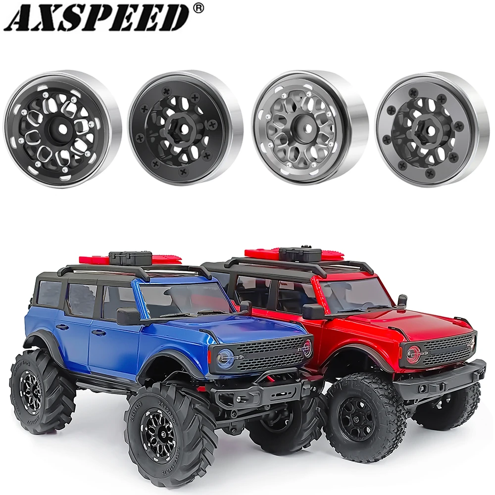 

AXSPEED 4PCS 1.0 Beadlock Wheel Rim CNC Aluminum Wheels Hubs for 1/18 TRAXXAS TRX4M Bronco Defender, 1/24 Axial SCX24 Upgrades