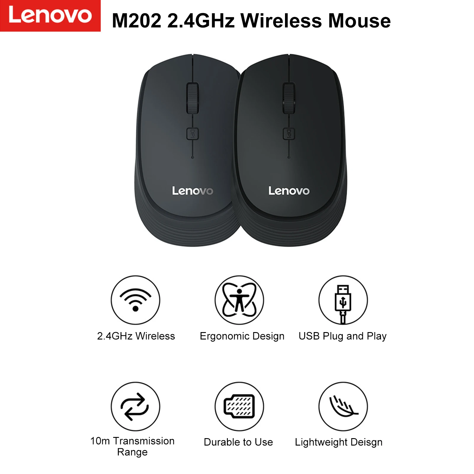Беспроводная оптическая мышь Lenovo M202 2 4 ГГц с USB-приемником | Компьютеры и офис
